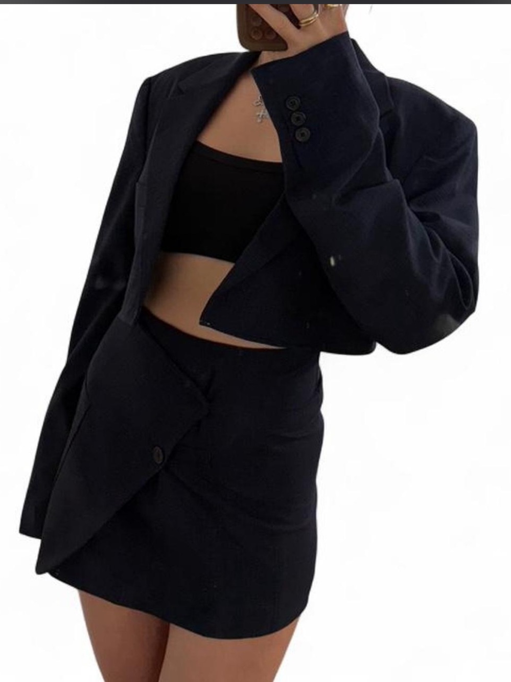Prada Cropped Navy Blazer and Skirt Set - Picture 4 of 12